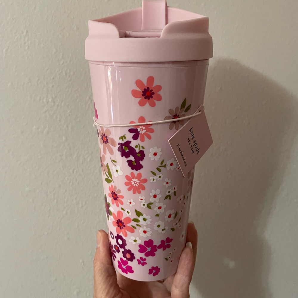 NEW Kate Spade Pink Floral Travel Mug